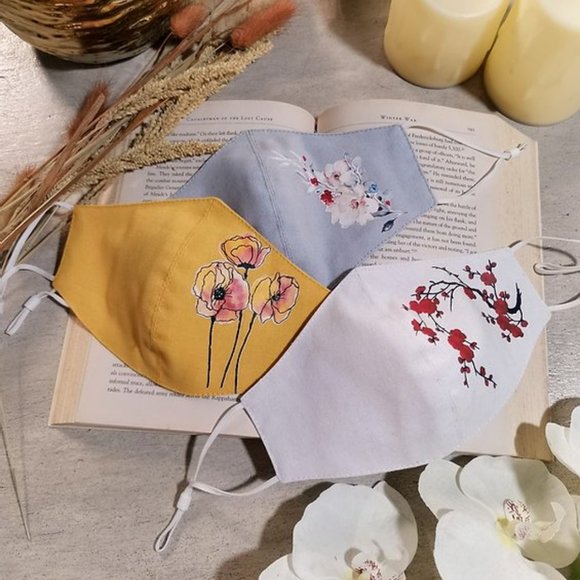 3 Pack Sakura Painted Linen Face Masks - Picture 3 of 6